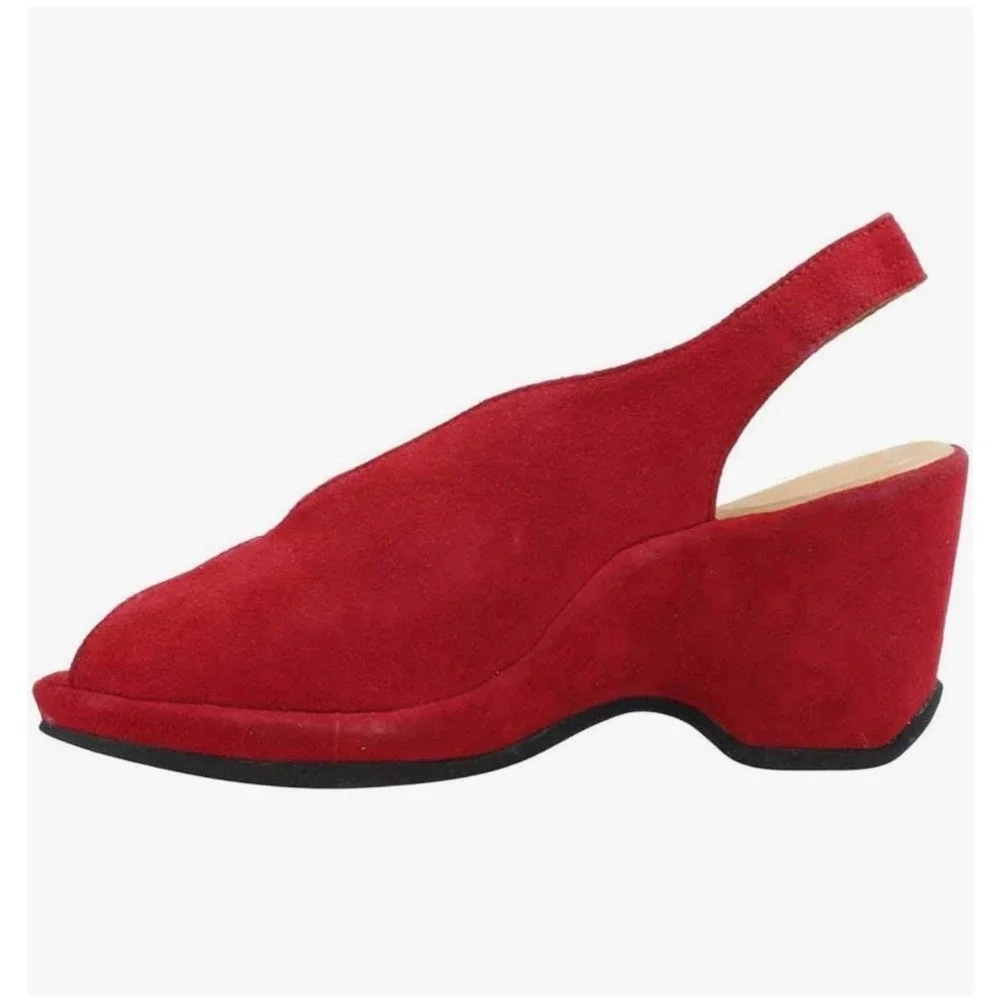 L'Amour Des Pieds Odetta Wedge Sandals Womens 6.5 Red Excellent Suede Slingback